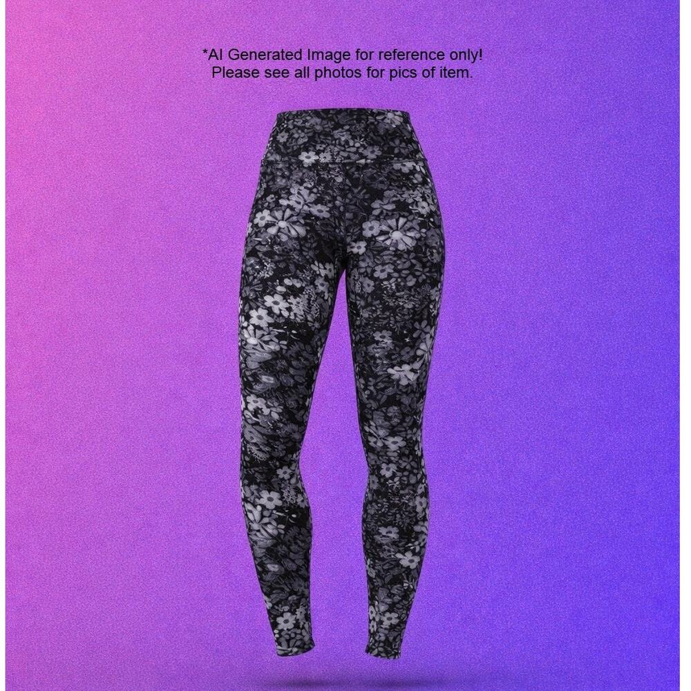 Womens Black & White Floral Butterfly Super Soft Fashion Leggings Size Medium